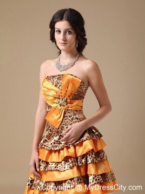 Multi-color Taffeta and Leopard Mini Party Gowns with Beading