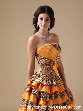 Multi-color Taffeta and Leopard Mini Party Gowns with Beading