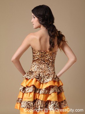 Multi-color Taffeta and Leopard Mini Party Gowns with Beading