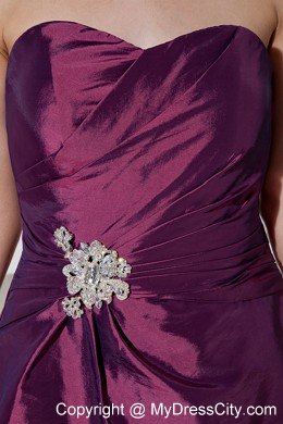 Knee-length Dark Purple Taffeta Party Gowns with Appliques