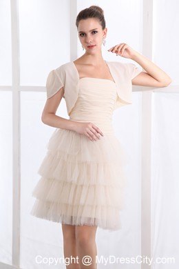 Champagne Tulle Ruffled Layers Prom Dress with Jacket