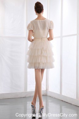 Champagne Tulle Ruffled Layers Prom Dress with Jacket