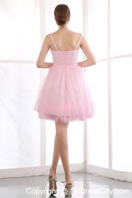 Pink A-line Spaghetti Straps Beading Short Party Dress