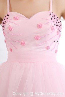 Pink A-line Spaghetti Straps Beading Short Party Dress