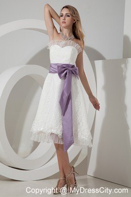 Princess Strapless Lace Tea-length Party Dress with Sash