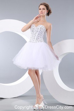 Sweetheart White Short Prom Party Dress with Rhinestone