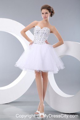 Sweetheart White Short Prom Party Dress with Rhinestone