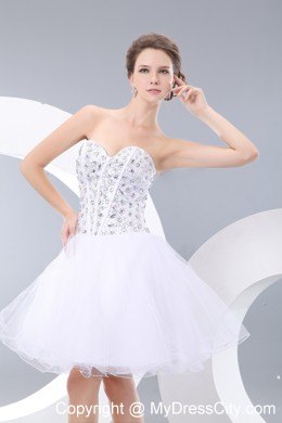 Sweetheart White Short Prom Party Dress with Rhinestone