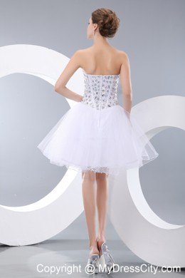 Sweetheart White Short Prom Party Dress with Rhinestone