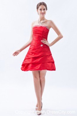 Princess Red Mini-length Taffeta Beading Prom Dress for Party