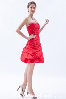 Princess Red Mini-length Taffeta Beading Prom Dress for Party