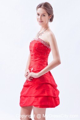 Princess Red Mini-length Taffeta Beading Prom Dress for Party