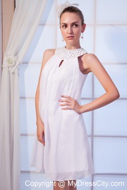 White High-neck Beading Party Maxi Dress with Chiffon