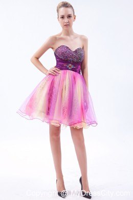 Multi-color Sweetheart Short Beading Party Dress with Leopard