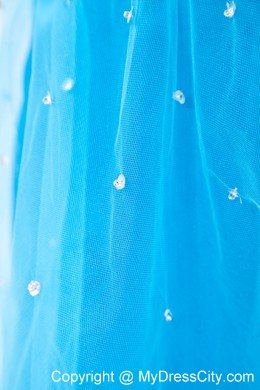 Aqua Tulle Beading Mini-length Party Dress with Strapless