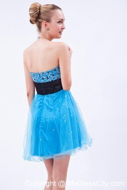 Aqua Tulle Beading Mini-length Party Dress with Strapless