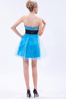 Aqua Tulle Beading Mini-length Party Dress with Strapless