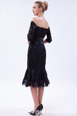 Off the Shoulder Tea-length Lace Party Dress with Half Sleeves