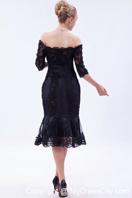 Off the Shoulder Tea-length Lace Party Dress with Half Sleeves