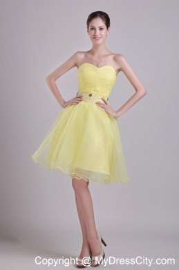 Yellow Beaded Decorate Waist Short Organza Dress for Party