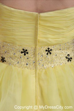 Yellow Beaded Decorate Waist Short Organza Dress for Party