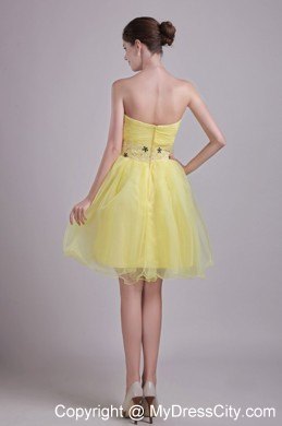 Yellow Beaded Decorate Waist Short Organza Dress for Party