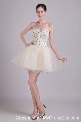 A-line Short Organza Rhinestone Party Dress in Champagne