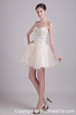 A-line Short Organza Rhinestone Party Dress in Champagne