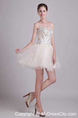 A-line Short Organza Rhinestone Party Dress in Champagne