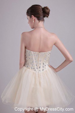 A-line Short Organza Rhinestone Party Dress in Champagne