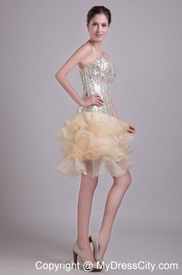 Organza and Sequins Sweetheart Champagne Short Party Dress