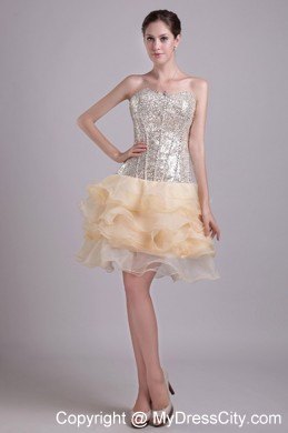 Organza and Sequins Sweetheart Champagne Short Party Dress