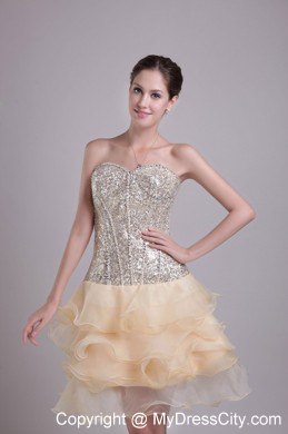 Organza and Sequins Sweetheart Champagne Short Party Dress