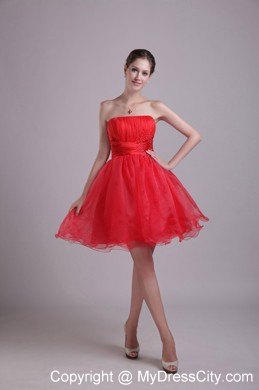 Organza Red Strapless Short Party Cocktail Dress with Beading