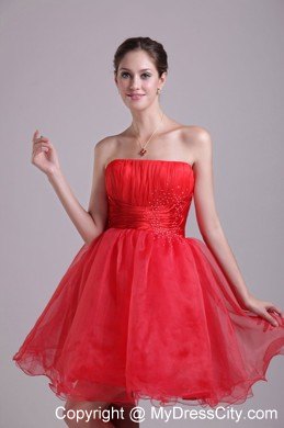 Organza Red Strapless Short Party Cocktail Dress with Beading