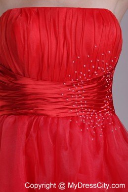 Organza Red Strapless Short Party Cocktail Dress with Beading