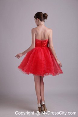 Organza Red Strapless Short Party Cocktail Dress with Beading