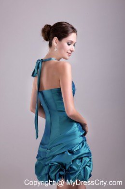 Rhinestone A-Line Teal Halter Mini-length Party Prom Dress