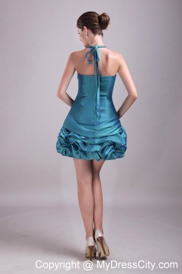 Rhinestone A-Line Teal Halter Mini-length Party Prom Dress