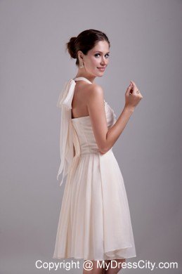 Halter Empire Knee-length Beading Party Dress in Cream Colored