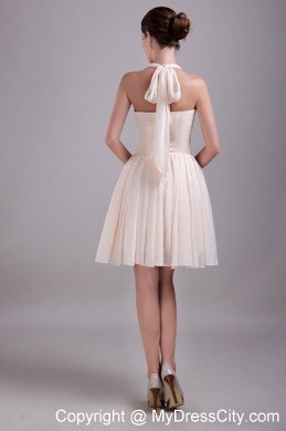 Halter Empire Knee-length Beading Party Dress in Cream Colored