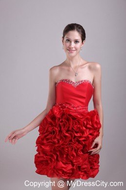 Sweetheart Red Column Mini Satin Beading Prom Dress for Party