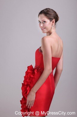 Sweetheart Red Column Mini Satin Beading Prom Dress for Party