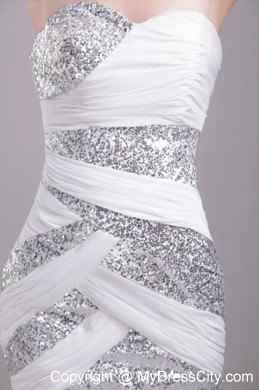 Sweetheart White Short Chiffon and Sequin Prom Party Dress