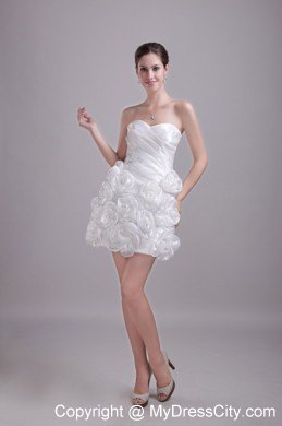 White Sweetheart Short Taffeta Handmade Flowers Party Dress