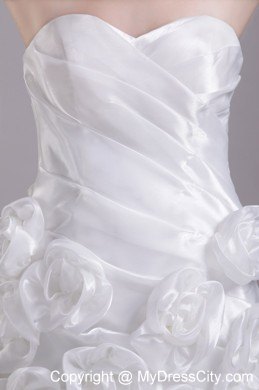 White Sweetheart Short Taffeta Handmade Flowers Party Dress