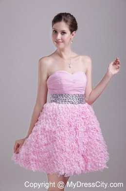 Beaded Decorate Waist Nylon Lace Baby Pink Party Dress