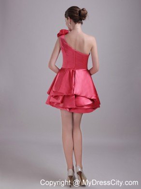 A-Line Red One Shoulder Flower Mini-length Party Prom Dress