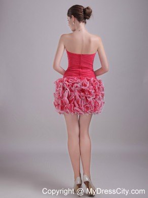 Red Column Strapless Mini-length Tulle Ruffles Party Dress