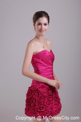 Short Hot Pink Sweetheart Taffeta Party Dress with Ruffles